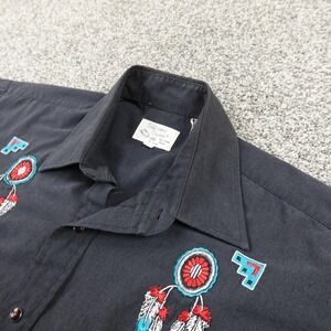 VTG Western Shirt Mens XL Black Pearl Snap Embroidered Aztec Navajo Rodeo Cowboy